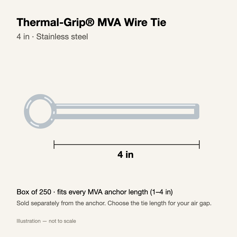 Thermal-Grip® MVA Wire Tie — 4 in, Stainless Steel